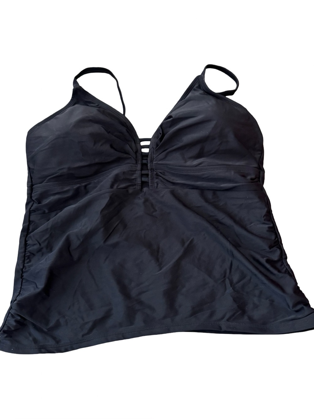 George Plus Tankini Swim Top Black V-Neck Strappy Detail Molded Bra Size 2X